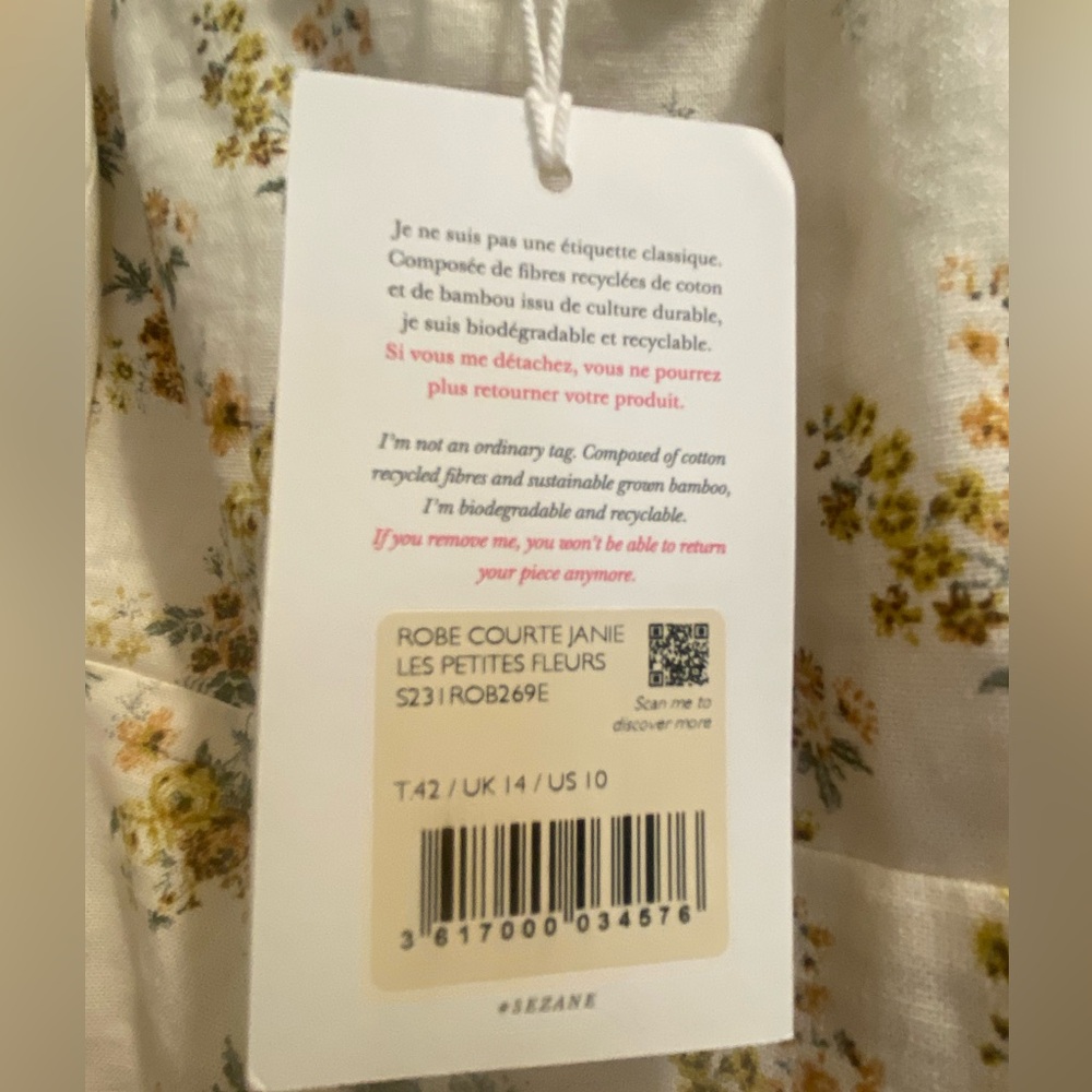 Sezane Cream Mini Dress with Yellow Floral Print NWT - Picture 6 of 8